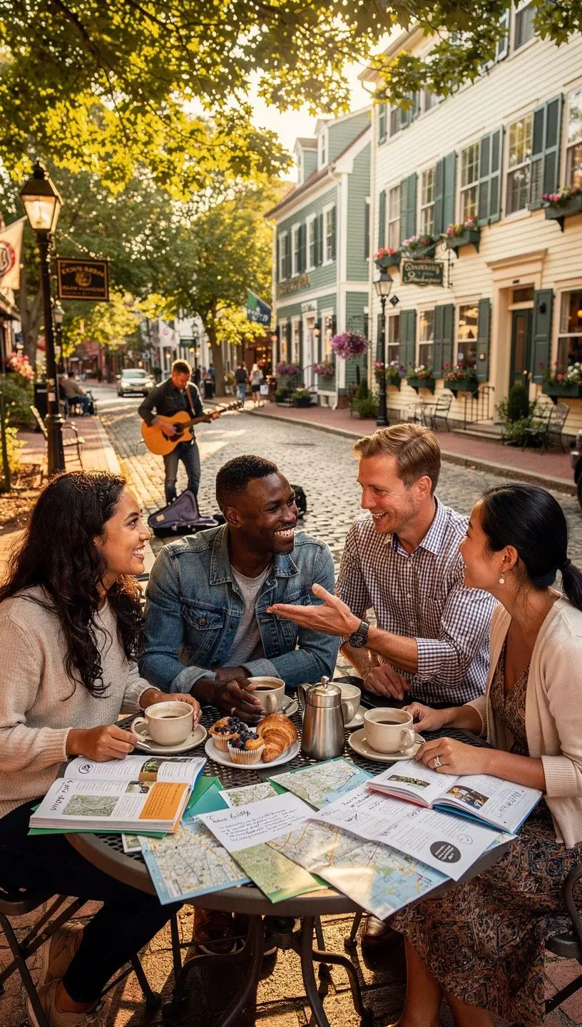 Grupa turystów korzystających z mapy podczas planowania lokalnej wycieczki.