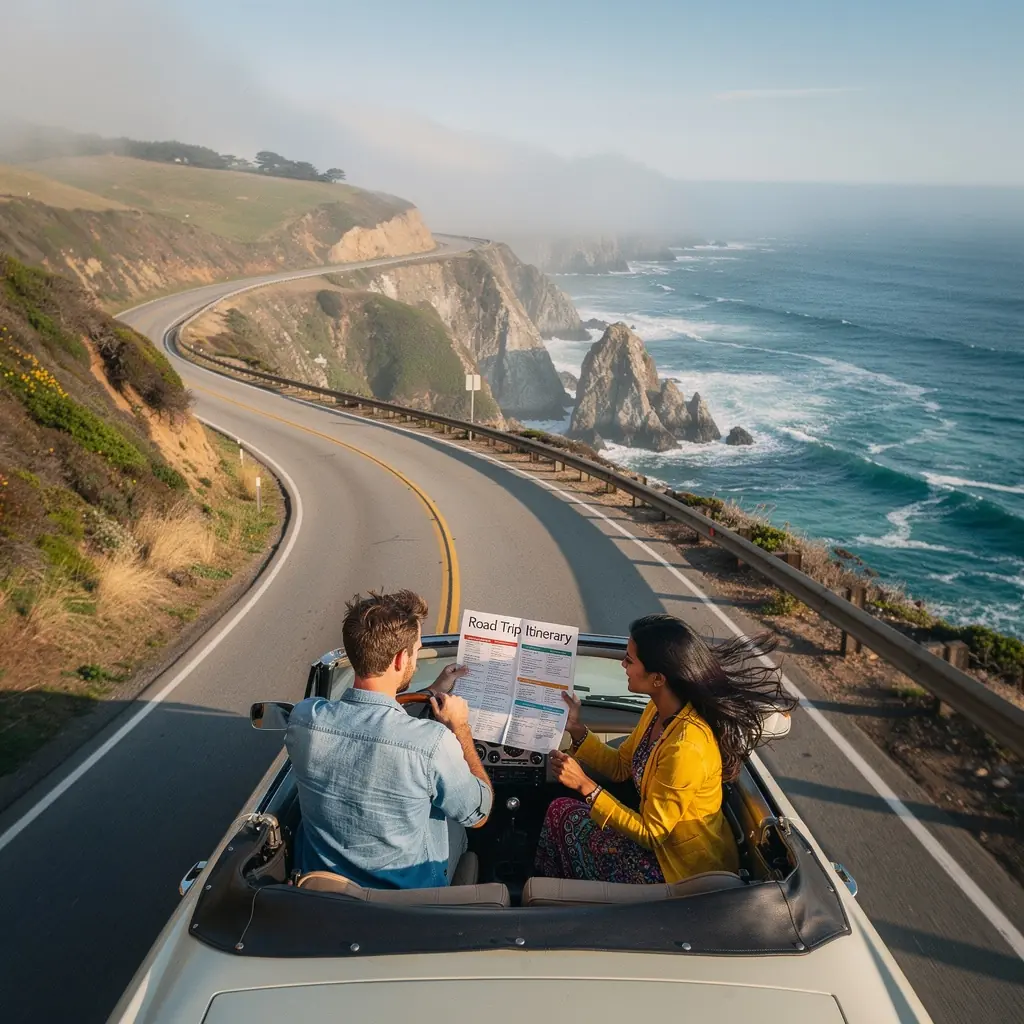 Mapka z zaznaczonymi trasami podróży po Stanach Zjednoczonych.